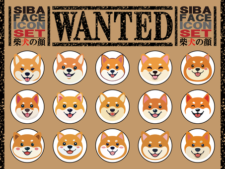 【アイコン】柴犬の顔１５種 柴犬,犬,動物,ペット,生き物,顔のイラスト素材