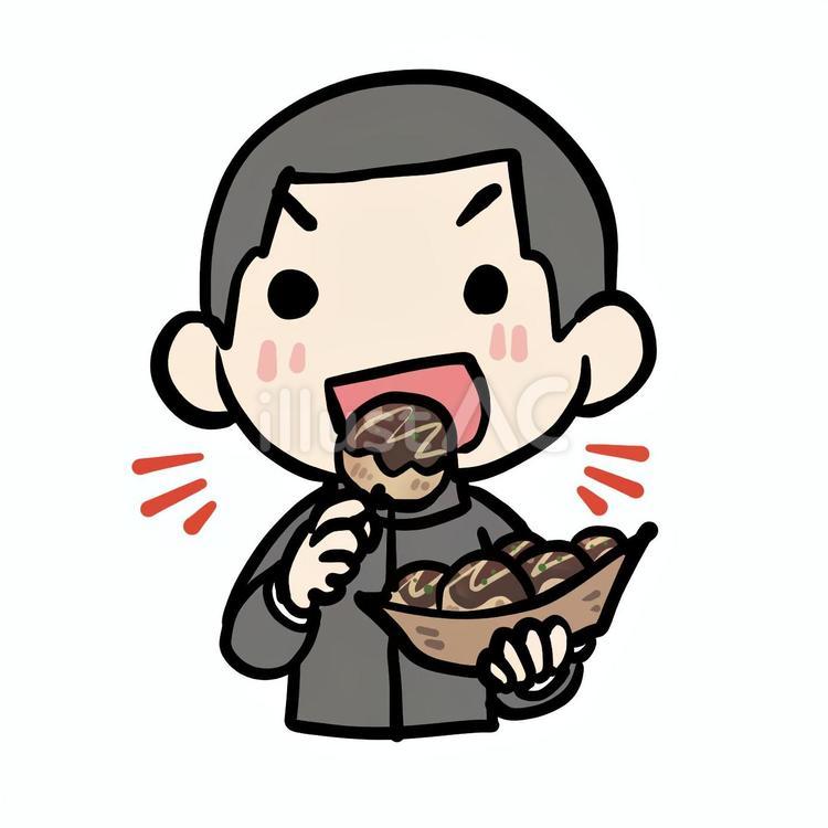 たこ焼きを食べる学生少年 少年,たこやき,食べるのイラスト素材