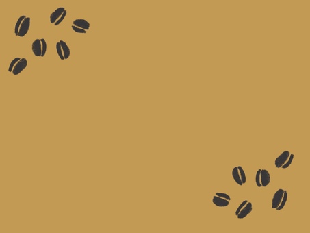 コーヒー豆が角に描かれたキャラメル色背景 コーヒー,豆,背景,色,キャラメル,茶色,明るい,イラスト,手描き,カフェのイラスト素材
