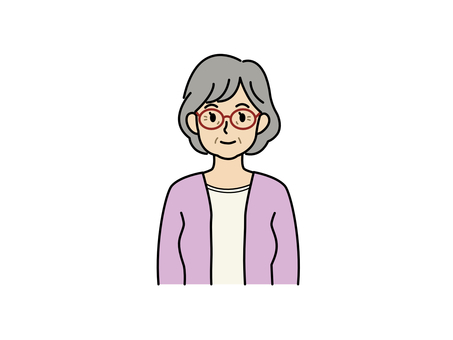 正面を向いたシニア女性（バストアップ） シニア,女性,バストアップ,眼鏡,おばあさん,穏やか,高齢,老人,人物,笑顔のイラスト素材