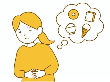 食べ物の事で頭がいっぱいの女性 ダイエット,我慢,ストレス,食欲,空腹,食事制限,辛い,食べたい,カロリー制限,糖質制限のイラスト素材