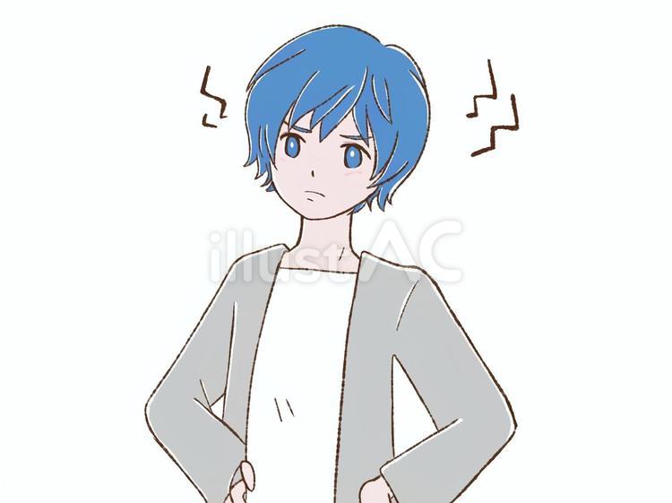 カッコいい男の子　不機嫌 イライラ,への字口,不機嫌のイラスト素材
