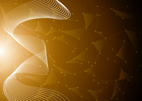 金色の曲線と幾何学ラインのデジタル背景
