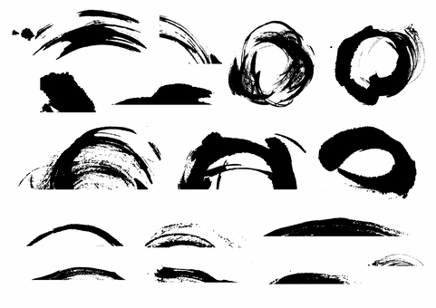 筆タッチいろいろな形の素材 筆タッチ,曲線,丸,円形,波線,跳ね,黒,シルエット,かすれ,手描きのイラスト素材