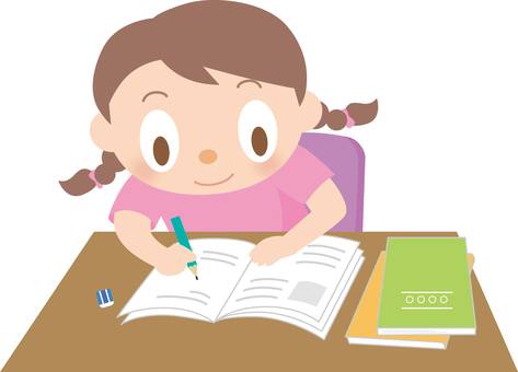 宿題をする女の子 宿題,勉強,家庭学習,受験勉強,女の子,自主学習,小学生,中学生,夏休み,春休みのイラスト素材