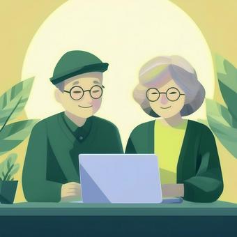 老夫婦がネットショッピングをしている 老夫婦がネットショッピングをしている 夫婦,老夫婦,老人のイラスト素材