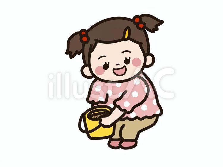 砂あそびをしている女の子 人物,女の子,幼児のイラスト素材