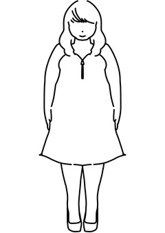 ぽっちゃりキャバドレス女性正面　線画 ぽっちゃり,女性,全身,正面,線画のイラスト素材