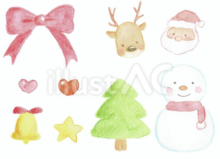 ほのぼのクリスマスアイテム　水彩色鉛筆 クリスマス,サンタ,サンタクロースのイラスト素材
