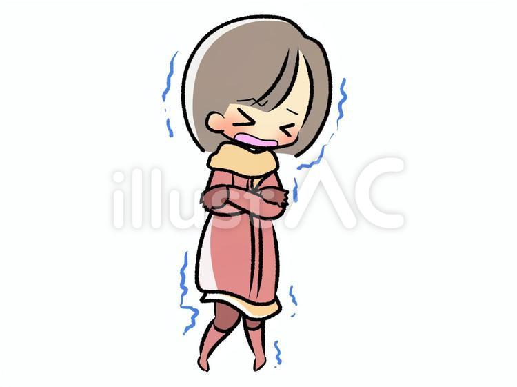 冬服女性-震える-全身211122 女性,震える,防寒着のイラスト素材