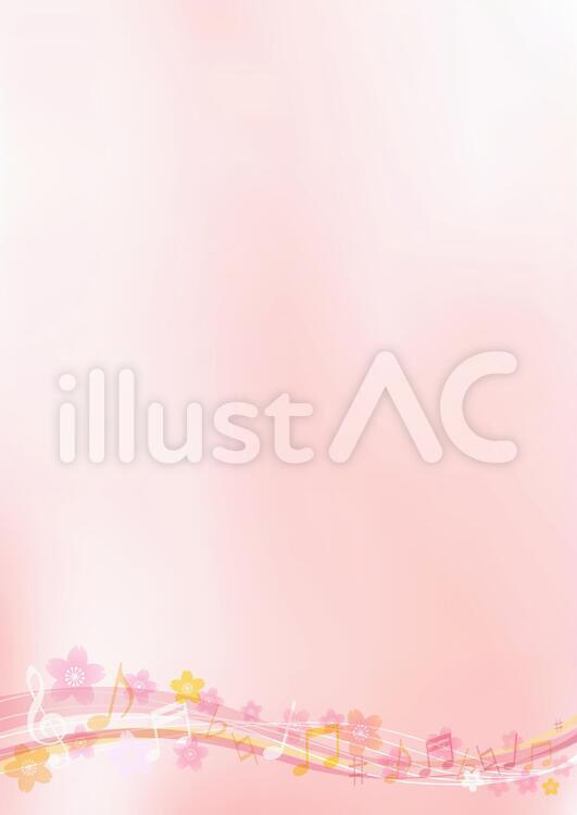 ピンク色の桜と音符背景素材縦長フレーム枠 背景,ウェーブ,桜のイラスト素材