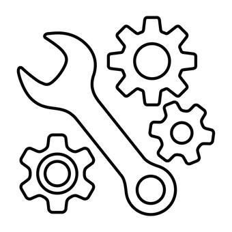 メンテナンスのアイコン メンテナンス,スパナ,レンチ,歯車,工具,カスタマイズ,設定,修理,整備,道具のイラスト素材