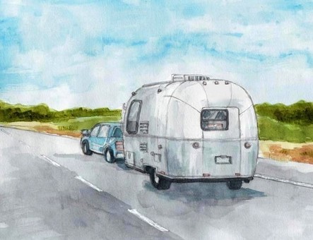 水彩,露營車, JPG 水彩,露營車, 露營車, 拖車, 領車, JPG