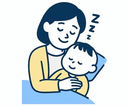 子育てシリーズ　子供と一緒に寝るママ