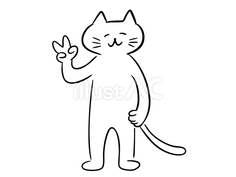 ピースサインをする猫（モノクロ） ピース,vサイン,喜びのイラスト素材