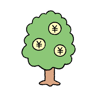 手描きのお金のなる木_円 お金,木,アイコン,資産運用,投資,貯金,節約,副業,金運,経済のイラスト素材