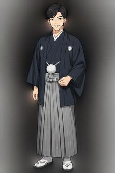 成人式のイケメン、紺×銀の羽織袴スタイル