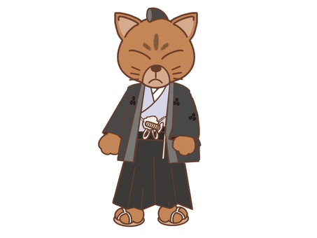 ネコの侍 猫,侍,武士,丁髷,擬人化のイラスト素材