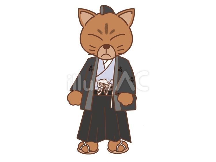 ネコの侍 猫,侍,武士のイラスト素材