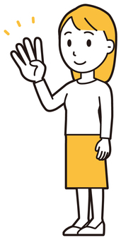  ロングヘア女性(黄)-389-全身 数字,女性,女の子,人物,かわいい,4,指差し,ハンドサイン,数える,カウントのイラスト素材