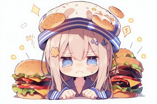 A girl who puts up with a hamburger, , JPG