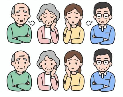 夫婦のカットイラスト シニア,困った,シニア夫婦,老夫婦,老人,おじいさん,おばあさん,男女,不安,カップルのイラスト素材
