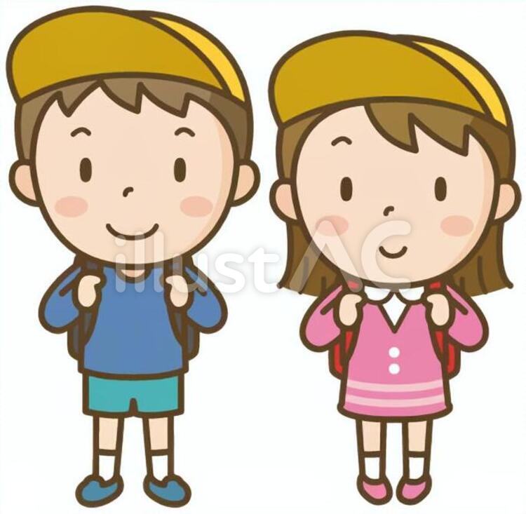 小学生の男の子と女の子 小学生,男の子,女の子のイラスト素材