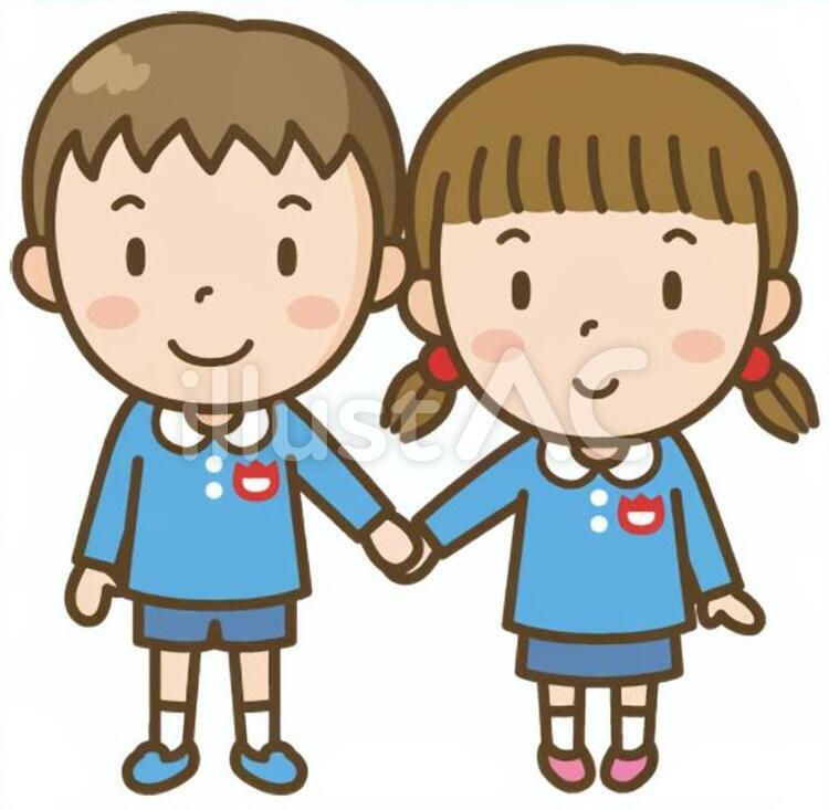 手をつなぐ幼稚園児の男の子と女の子 幼稚園,幼稚園児,手を繋ぐのイラスト素材