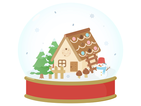 ヘクセンハウスのスノードーム　赤 スノードーム,クリスマス,冬,飾り,ヘクセンハウス,ツリー,雪だるま,雪,キラキラ,置き物のイラスト素材