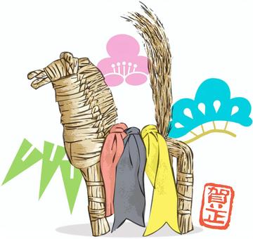 藁馬賀正 藁馬賀正 藁馬,賀正,松竹梅,年賀状,午,干支,新年,正月,縁起物,わら細工のイラスト素材
