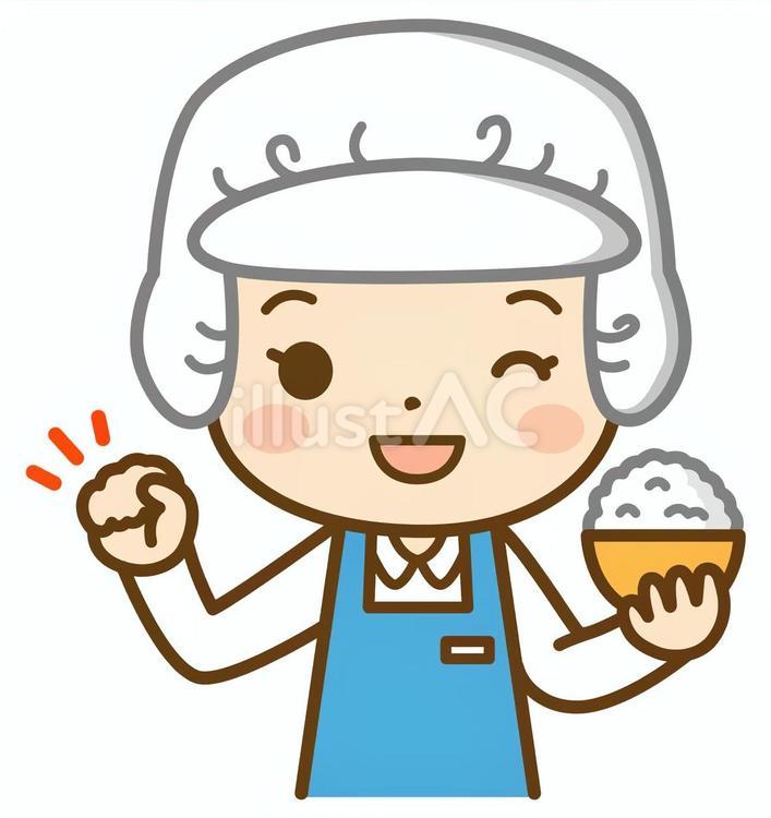 ご飯を持つ調理員の女性 調理員,調理,調理師のイラスト素材