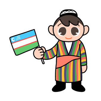 ウズベキスタンの国旗を持つ男性 男性,国旗,ウズベキスタン,旗,文化,民族のイラスト素材