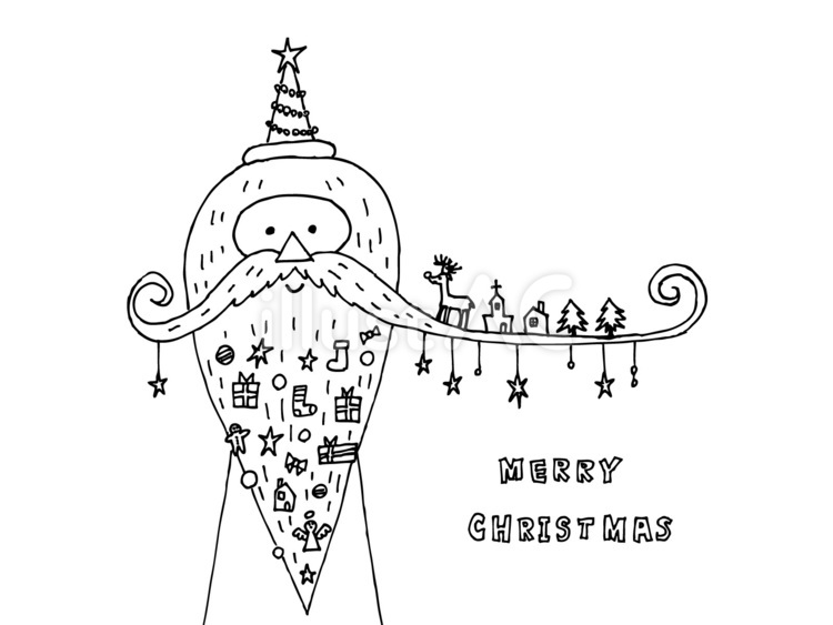 クリスマス（６）モノクロ線画 クリスマス,メリークリスマス,サンタのイラスト素材