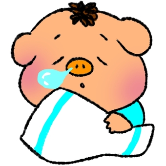 寝てるぶたさんのイラスト ぶた,動物,手描き,寝る,枕,眠い,鼻ちょうちんのイラスト素材