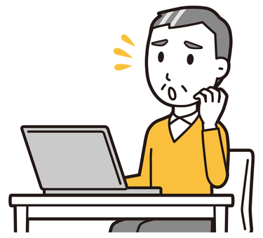  ニット中年男性(黄)-114-バスト パソコン,慌てる,おじさん,男性,中年,お父さん,パパ,シニア,ミドルエイジ,人物のイラスト素材