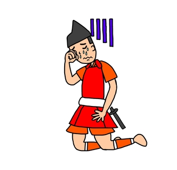 泣く鎌倉時代の雑兵 雑兵,侍,武士,鎧武者,兵士,戦士,日本,和風,歴史,日本史のイラスト素材