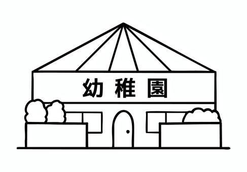幼稚園の建物のイラスト(白黒) 幼稚園,児童館,建物,外観,アイコン,園舎,施設,2階建て,校舎,教育のイラスト素材