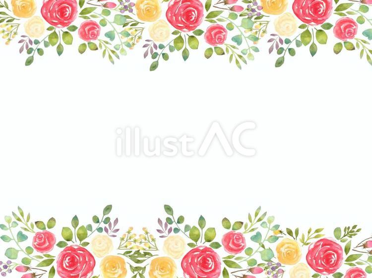 手描き水彩カラフル薔薇のフレーム枠 薔薇,フレーム,手描きのイラスト素材