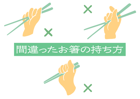 間違ったお箸の持ち方＿線消＿橙×翡翠色 箸,間違,持ち方,手,指,食育,手書き,ゆるい,シンプル,オシャレのイラスト素材