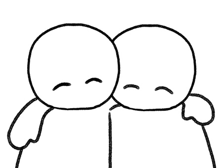 肩を組む棒人間線画 棒人間,肩組,仲良し,友人,人物,手描き,落書き,表情,黒,シンプルのイラスト素材