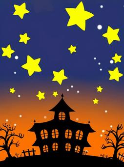 ハロウィーンの背景 ハロウィン,halloween,背景,洋館,星空,夜空,城,建物,館,家のイラスト素材