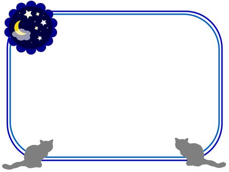 夜と猫のフレーム 猫,動物,夜,月,星,青のイラスト素材
