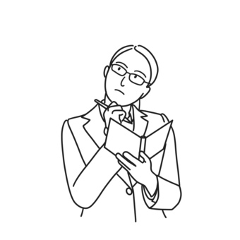 Thinking line with suit women's notebook and pen, female, suit, glasses, JPG, PNG and AI