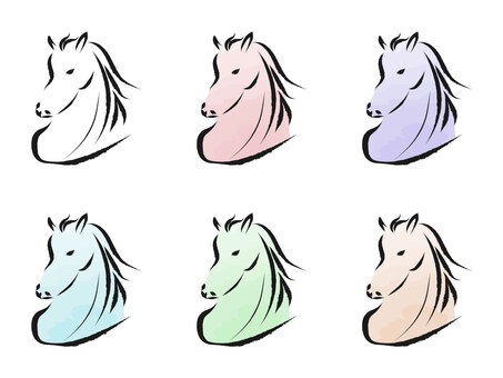 馬　水彩画風セット 和柄,和風,日本,日本文化,japan,馬,午,年賀状,正月,干支のイラスト素材