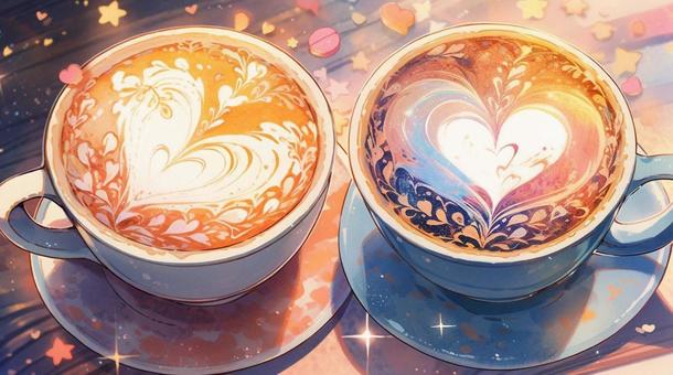 Illustration, heart, star, coffee, 