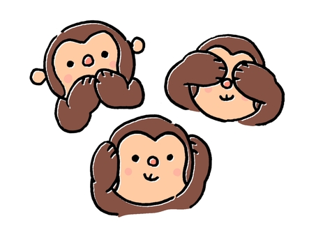 猿・三猿 動物,猿,三猿,見ざる,言わざる,聞かざる,見ない,言わない,聞かないのイラスト素材