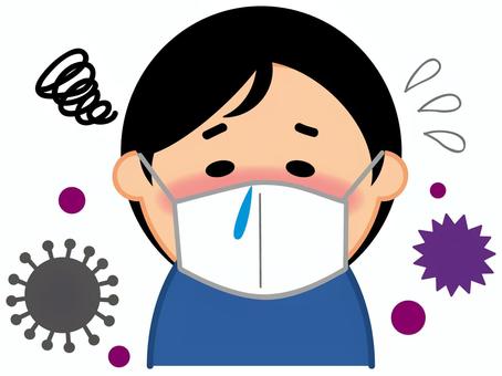 ウイルスやバイキンに囲まれた体調不良男 ウイルスやバイキンに囲まれた体調不良男 体調不良,男,鼻水,マスク,病気,風邪,インフルエンザ,ウイルス,バイキン,汗のイラスト素材