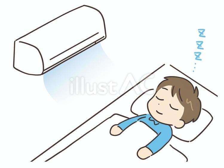 エアコンをつけて眠るパジャマの若い男性 男性,エアコン,睡眠のイラスト素材