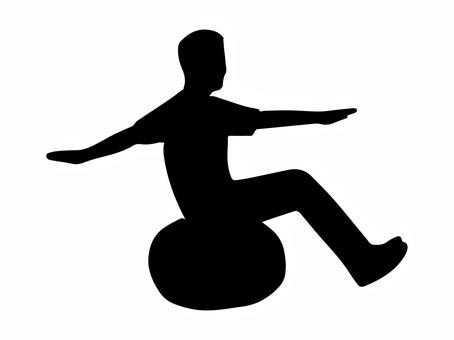 バランスボールに乗る男性のシルエット バランスボール,乗る,男性,体幹,トレーニング,シルエット,黒のイラスト素材