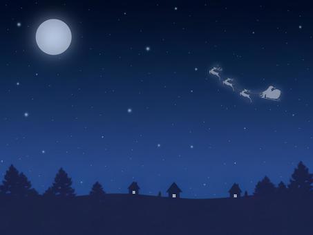 クリスマスの夜空背景 クリスマス,星空,月,空,モミの木,星,青,夜景,町並み,サンタクロースのイラスト素材